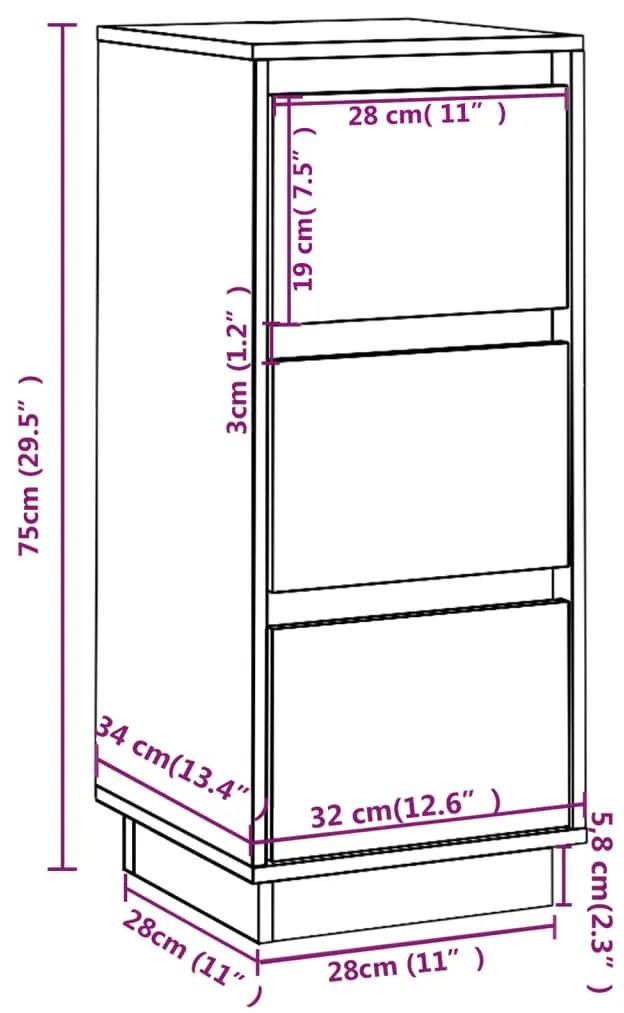 Servante, 2 buc., maro miere, 32x34x75 cm, lemn masiv de pin 2, maro miere