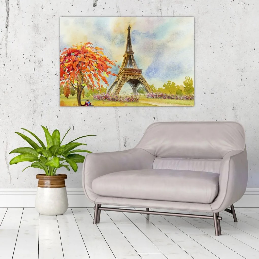 Tablou pictat cu turnul Eiffel (90x60 cm)
