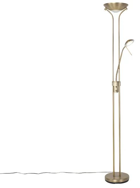 Lampă de podea modernă bronz cu lampă de citit incluzând LED dim to warm - Diva