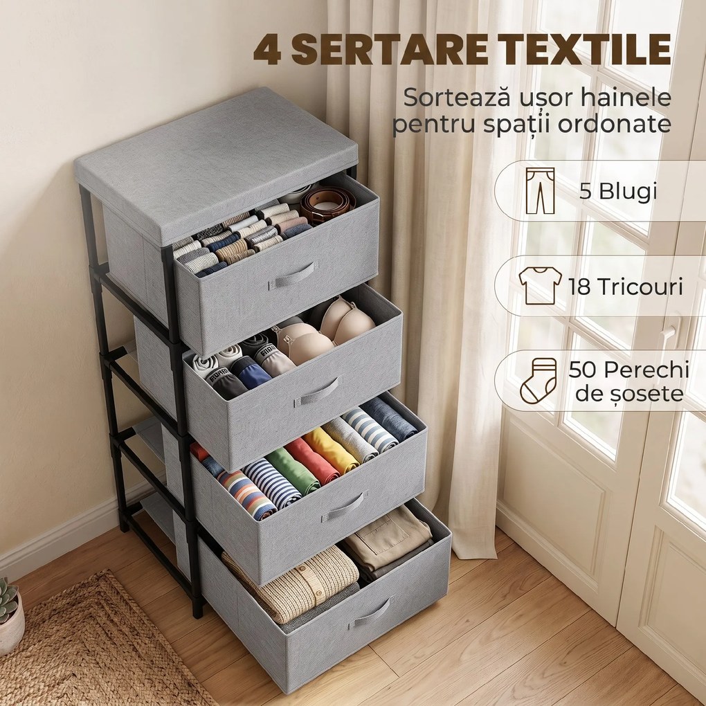 HOMCOM Comodă cu Cadru din Oțel, 42 X 32 X 80 Cm, Gri și Negru | Aosom Romania