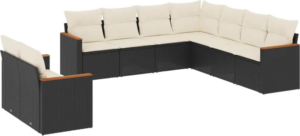 vidaXL Set mobilier de grădină cu perne, 9 piese, negru, poliratan