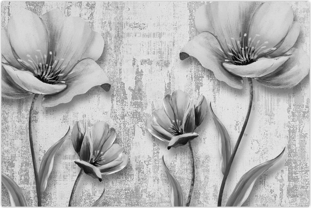 Tablou - Flori alb-negru pe fundal (90x60 cm)