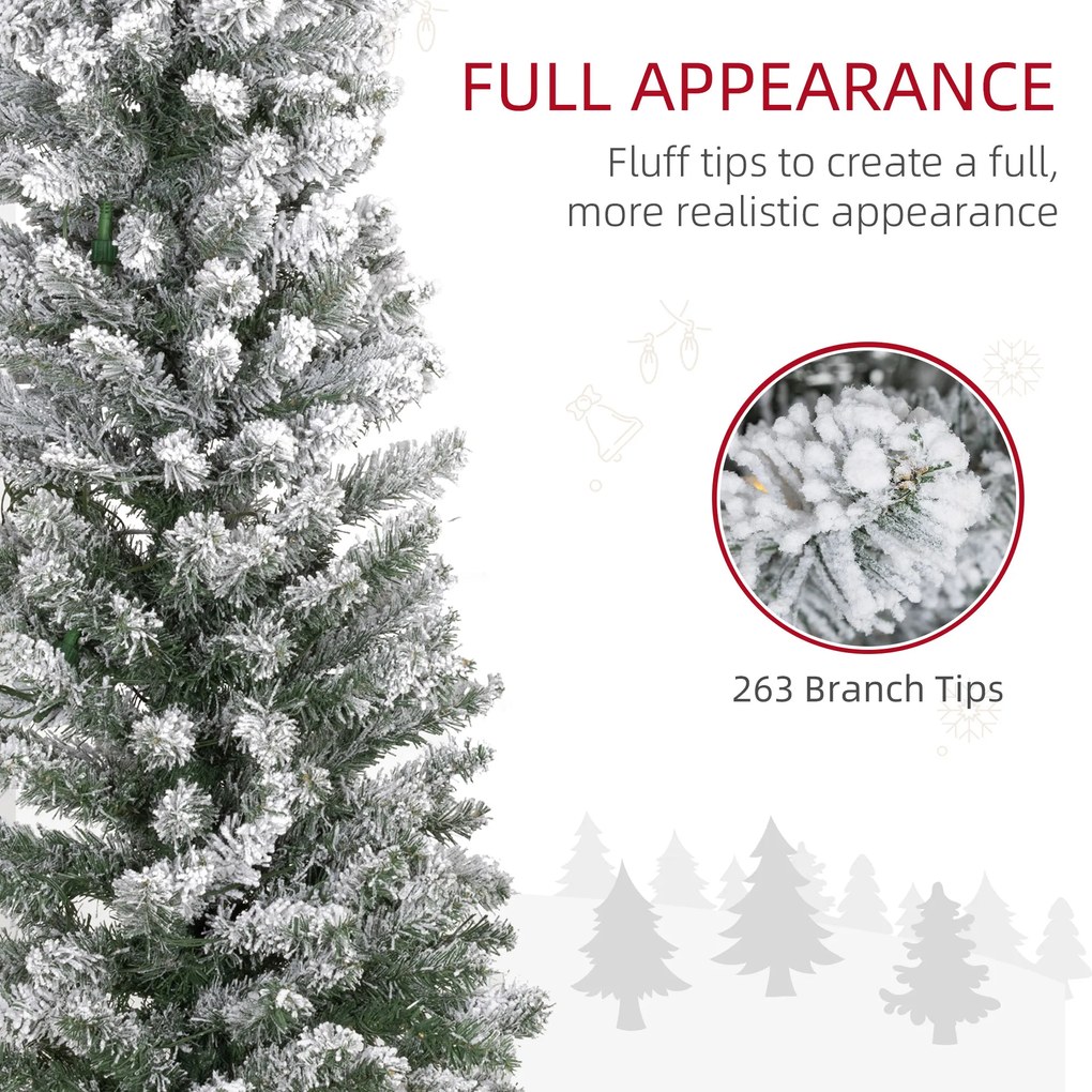 HOMCOM Brad de Crăciun Înzăpezit cu 263 de Crengi și Lumini LED Albe, Brad Artificial din Plastic, Ø45x150 cm, Verde | Aosom Romania