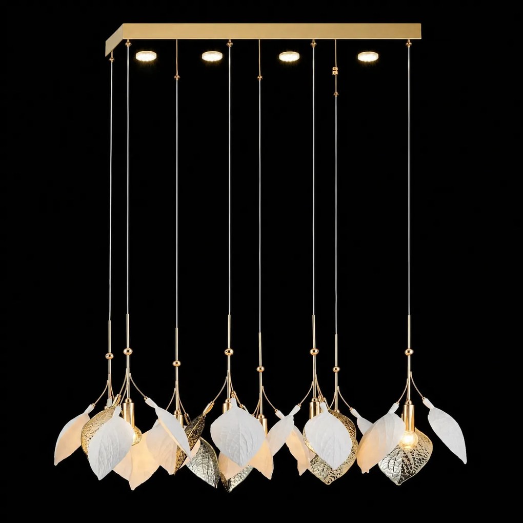 Lustra cu Frunze Ceramice Liniara, 8 Brate, Finisaj Gold - Bussy Lighting 7238-8+4P