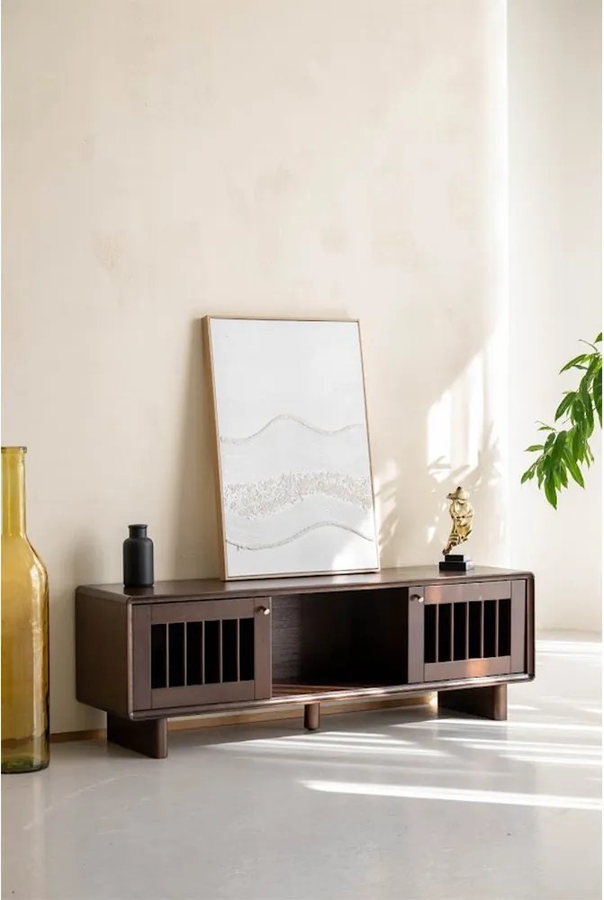 Comodă TV lemn masiv nuc Cooper, 160 × 42,5 × 53 cm