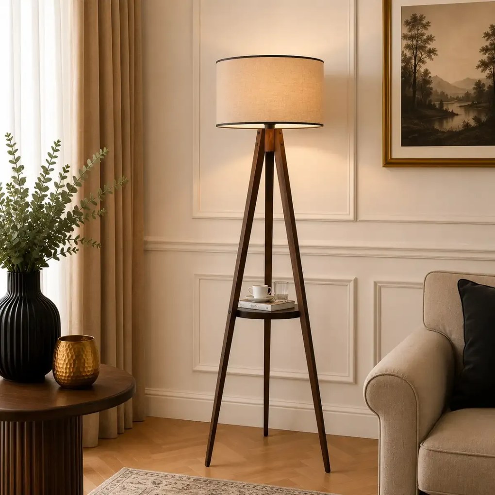 Lampadar cu masuta metal-,nuc-bej, Homs, 153 cm,40018