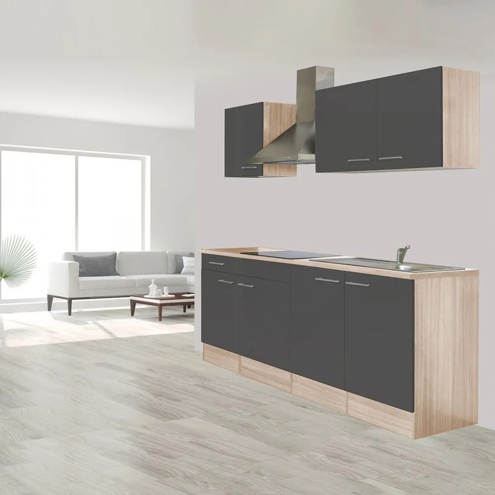 Mobilă de bucătărie Yorki 210, corp din stejar sonoma, cu față antracit satinat