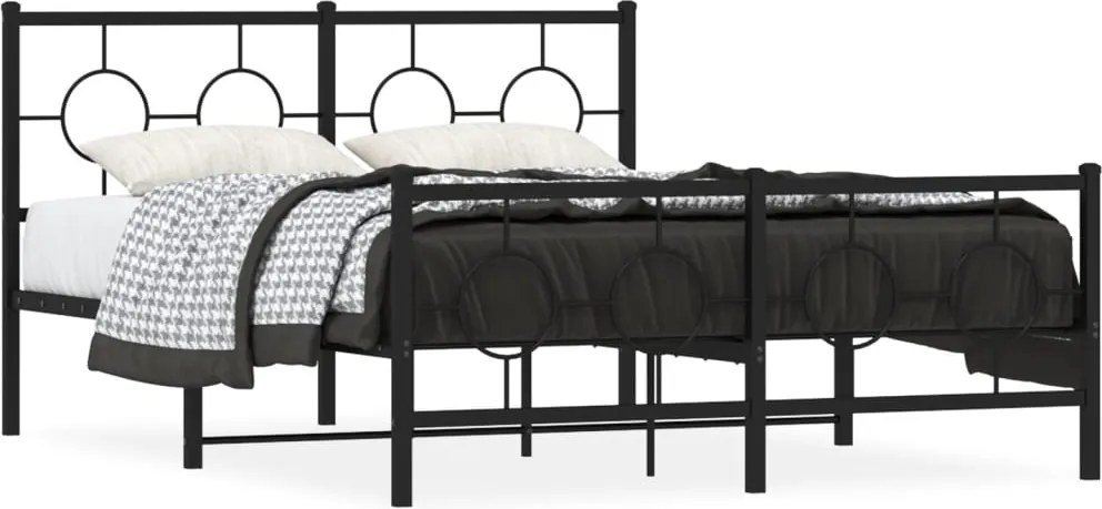 vidaXL Cadru pat metalic cu tăblie de cap/picioare, negru, 135x190 cm