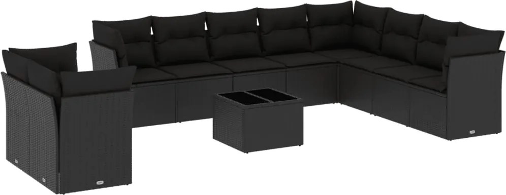 vidaXL Set canapele de grădină cu perne, 11 piese, negru, poliratan