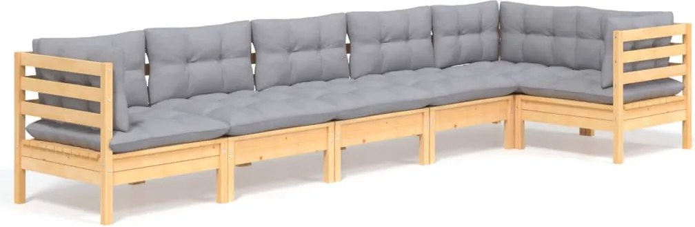 vidaXL Set mobilier grădină cu perne gri, 6 piese, lemn de pin