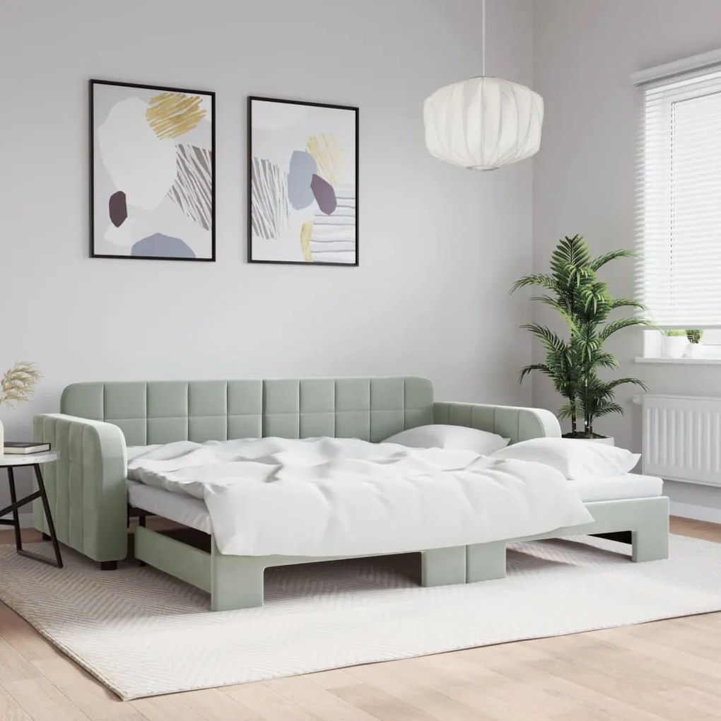 3196929 vidaXL Pat de zi cu extensie, gri deschis, 90x200 cm, catifea