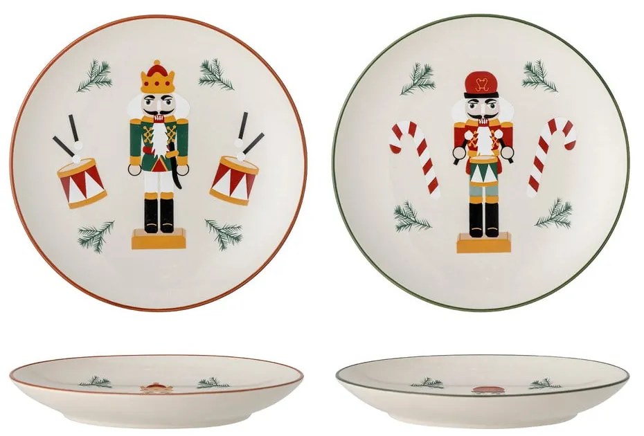 Farfurii crem 2 buc. pentru desert din gresie ø 16 cm cu model de Crăciun Jolly – Bloomingville