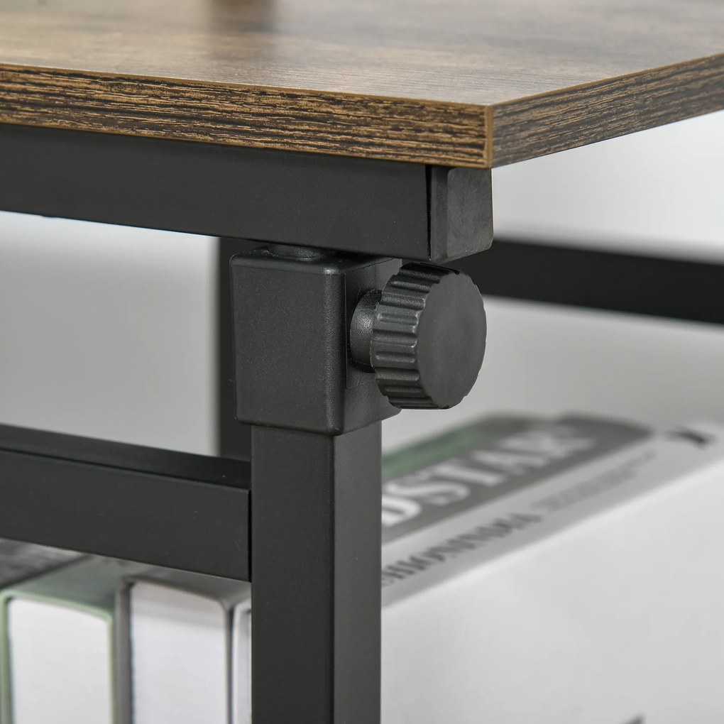 HOMCOM Masă auxiliară Masă laterală Masă rulantă Masă de Pat pentru Laptop Înălțime reglabilă - 2 rafturi integrate - cadru metalic Maro | Aosom Romania