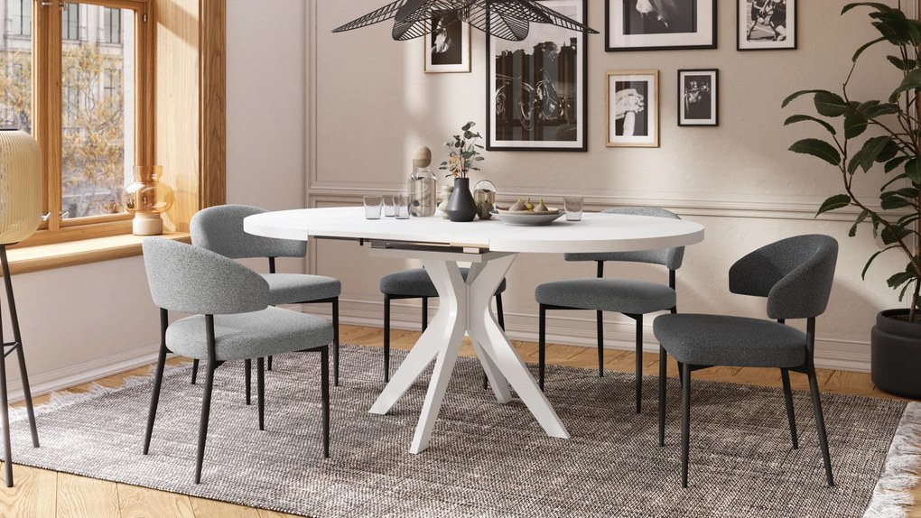 Mazzoni RENZO Alb - MASĂ ROTUNDĂ Ø110 EXTENSIBILĂ PÂNĂ LA 180 cm | PENTRU BUCĂTĂRIE SUFRAGERIE LIVING RETRO