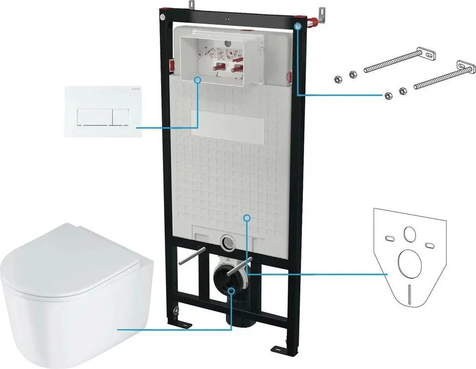 Set vas wc suspendat cu capac Deante Jasmin rimless, rezervor incastrat si clapeta actionare Slim alb