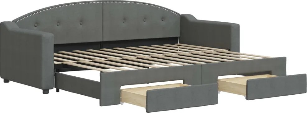 vidaXL Pat de zi cu extensie și sertare, gri închis, 80x200 cm textil