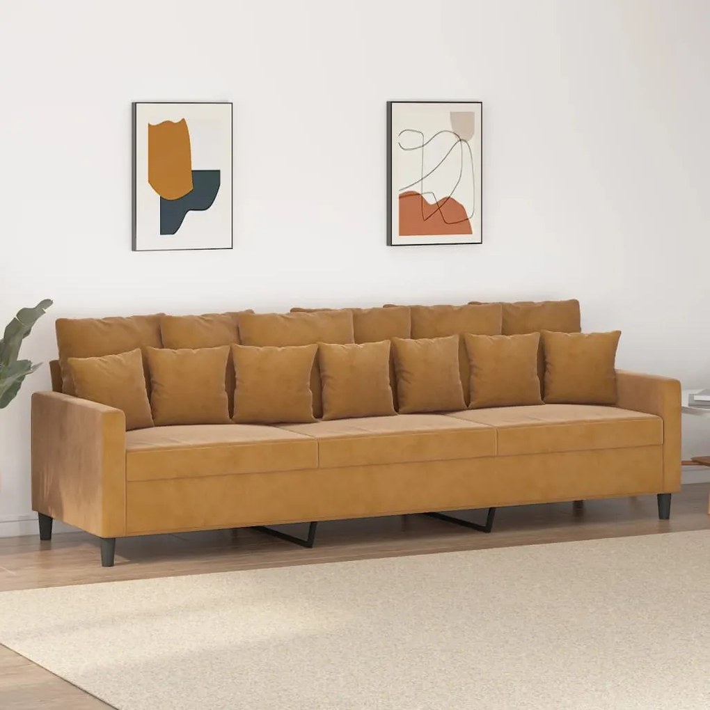 348902 vidaXL Canapea cu 3 locuri, maro, 210 cm, material catifea
