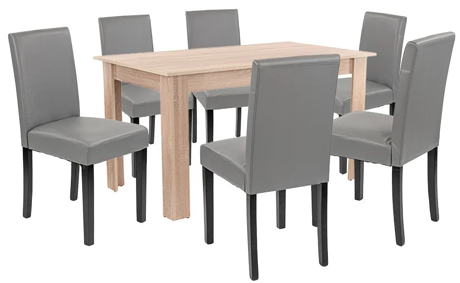Set de masă Leon 6+1, gri stejar Sonoma