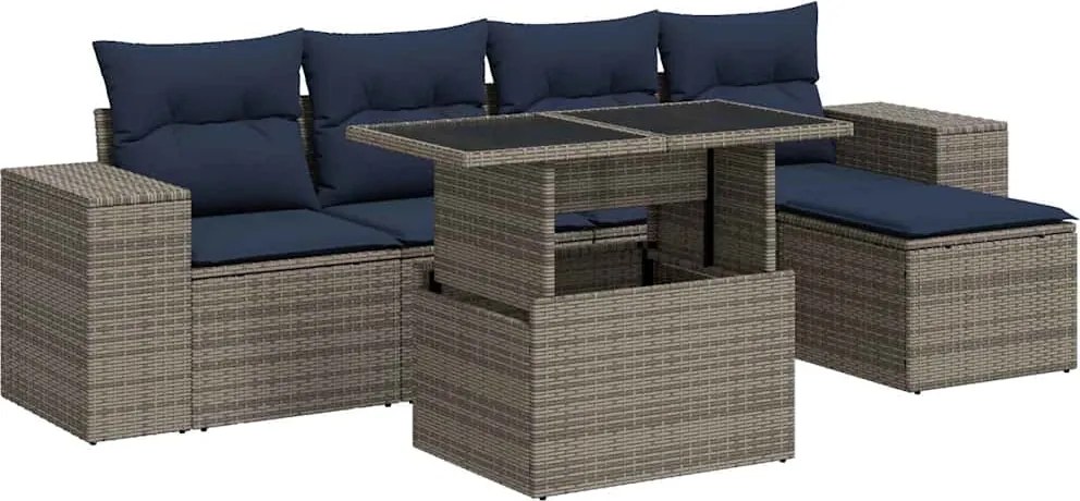 vidaXL Set mobilier grădină cu perne 6 piese gri poliratan/lemn acacia