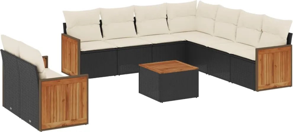 vidaXL Set canapele de grădină cu perne, 10 piese, negru, poliratan