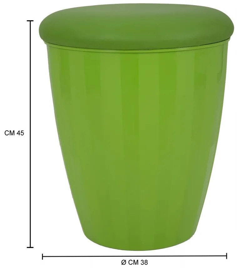 Taburet verde din plastic si piele ecologica, cu spatiu de depozitare, ø 38 x h45 cm, Easy Mauro Ferreti