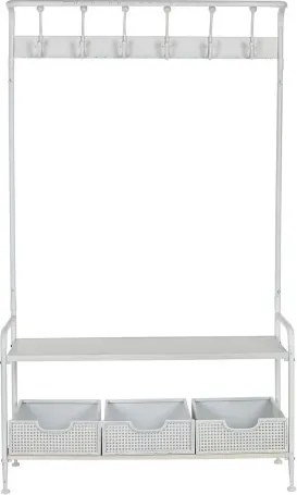 Cuier vintage de hol din metal, finisaj alb antichizat, 110×36×186 cm, „Merej"