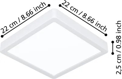 Eglo 901312-LED Plafonieră LED FUEVA, 10,5 W, 230 V, 2700/4000/6500 K, 22 x 22 cm, alb