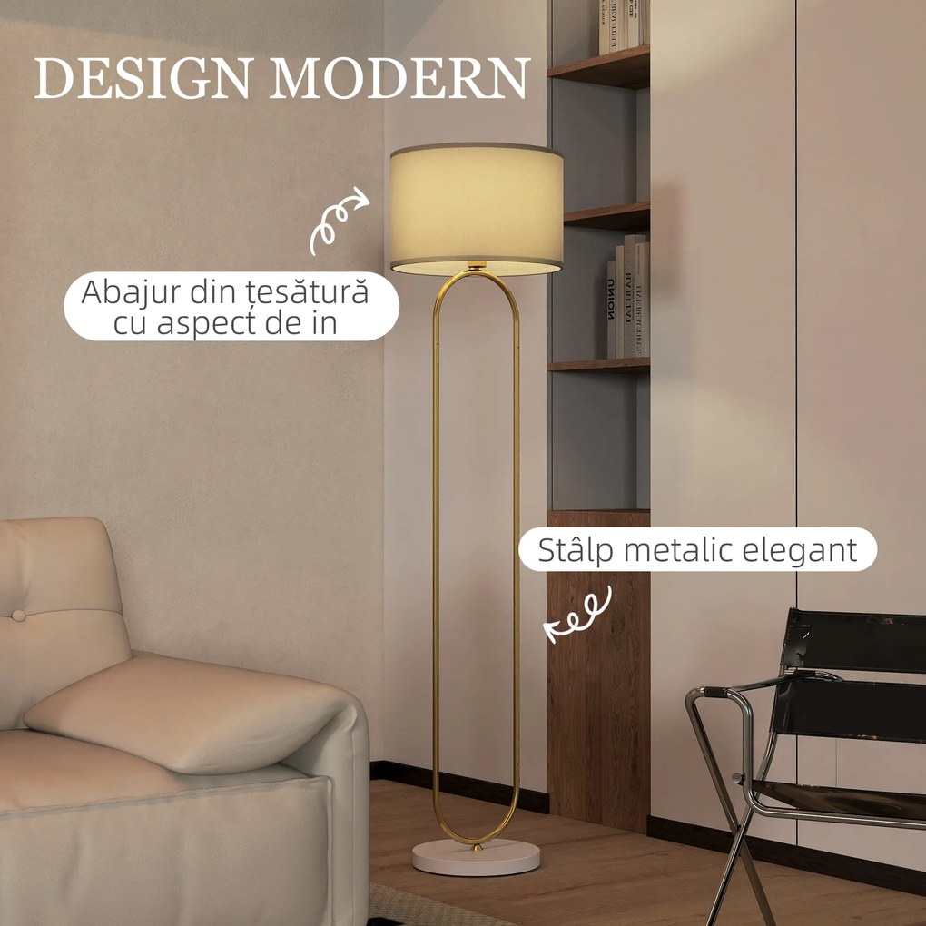 HOMCOM Lampă de Podea cu Comutator Pedală și Abajur Textil Auriu | Aosom Romania