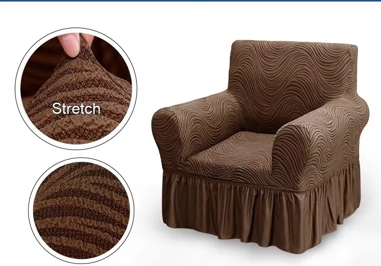 Set 2 huse elastice pentru fotolii, cu volanas si model Jacquard Maro in dungi