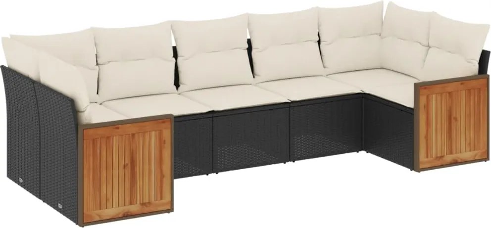 vidaXL Set canapele de grădină cu perne, 7 piese, negru, poliratan