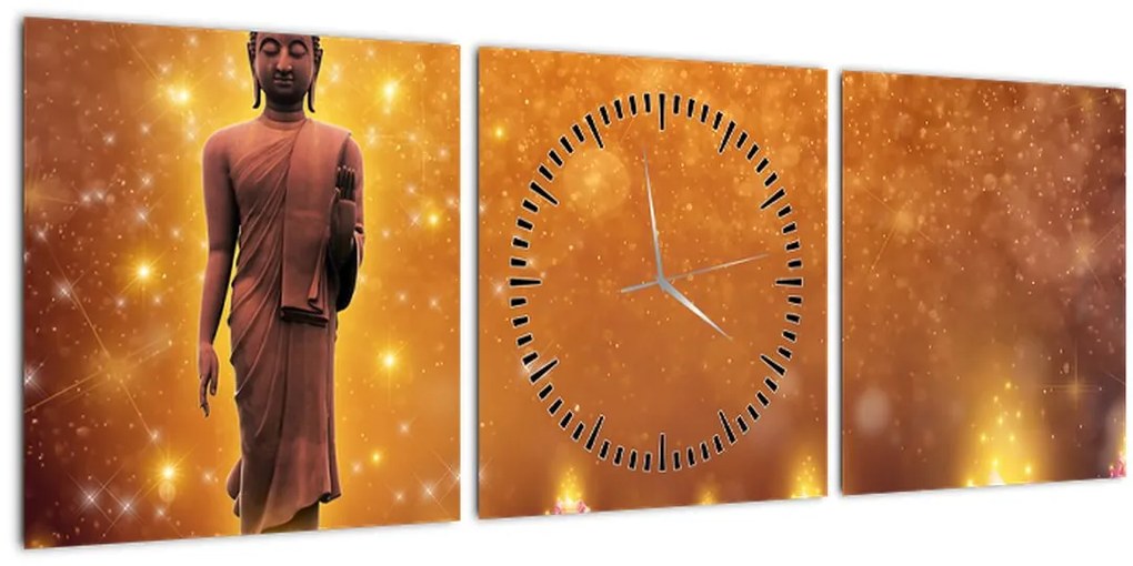 Tablou - Buddha în sclipici auriu (cu ceas) (90x30 cm)
