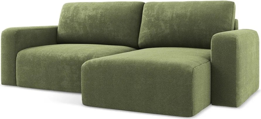 Colțar verde extensibil/cu spațiu de depozitare cu tapițerie din chenille (cu colț pe partea dreaptă/cu șezlong) Kona – Makamii