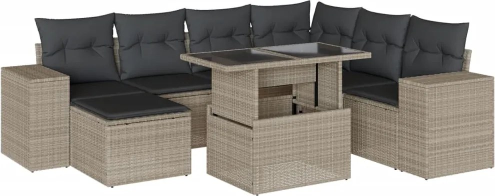 vidaXL Set mobilier de grădină cu perne, 8 piese gri deschis poliratan