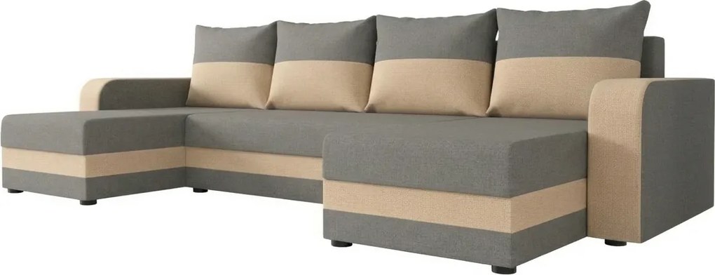Coltar extensibil in forma de U VALERIO 305x140 cm, gri deschis/bej