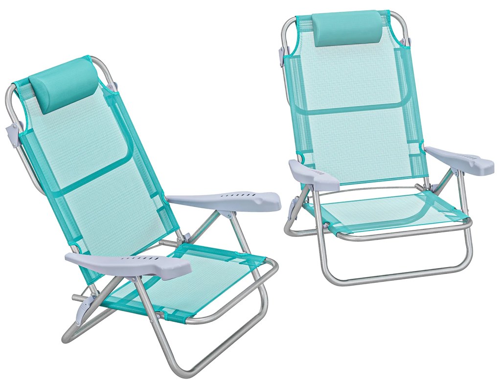 Outsunny Set 2 Scaune de Camping Pliabile cu Tetieră Căptușită și Spătar Reglabil în 6 Poziții, 62x65x80 cm, Albastru | Aosom Romania