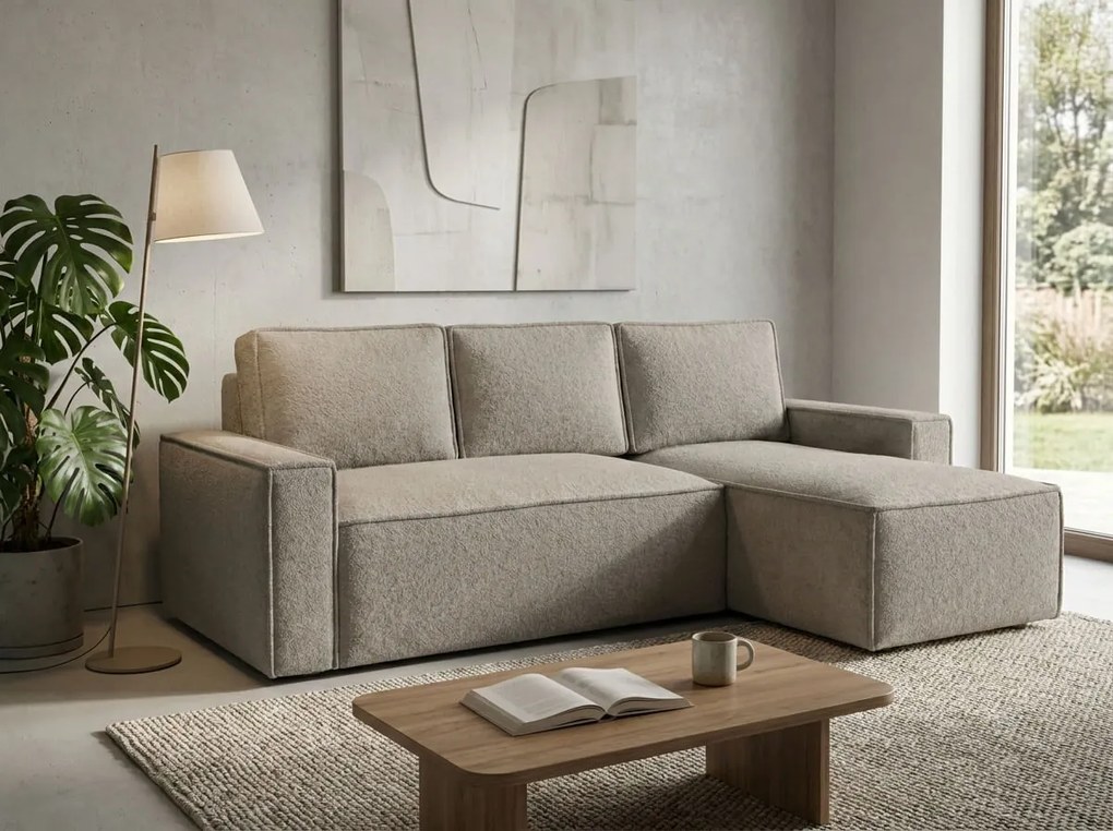 Canapea extensibila de colt SMART BOUCLE, gri-bej, reversibila, 232x143 cm