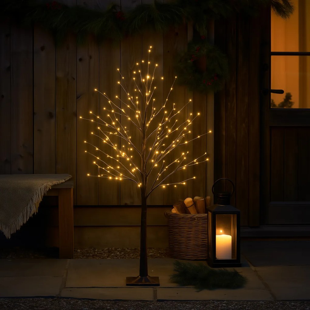 Lampă de podea de Crăciun maro în formă de copac 120 cm, cu LED și timer IP44 - Ki