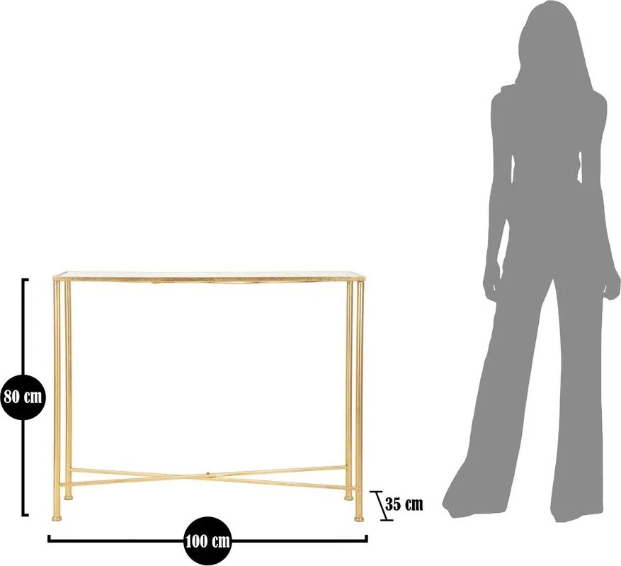 Masă consolă albă-aurie cu blat din sticlă 35x100 cm Butterflies – Mauro Ferretti