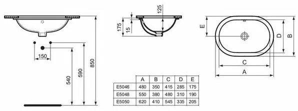 Lavoar sub blat Ideal Standard Connect oval 62x41