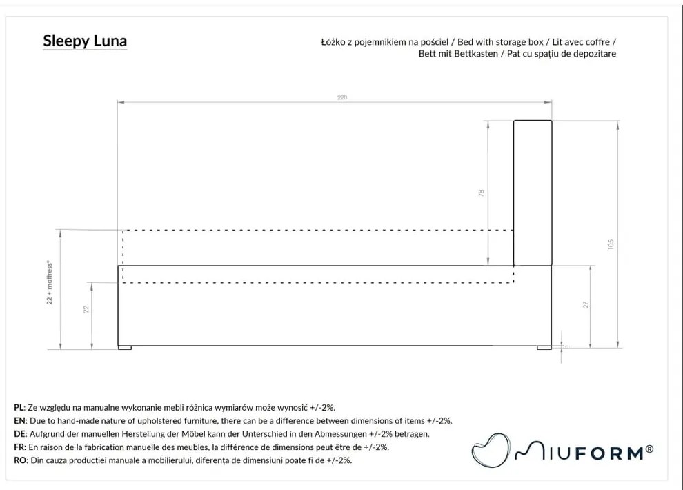 Pat gri tapițat de o persoană cu spațiu de depozitare și somieră 90x200 cm Sleepy Luna – Miuform