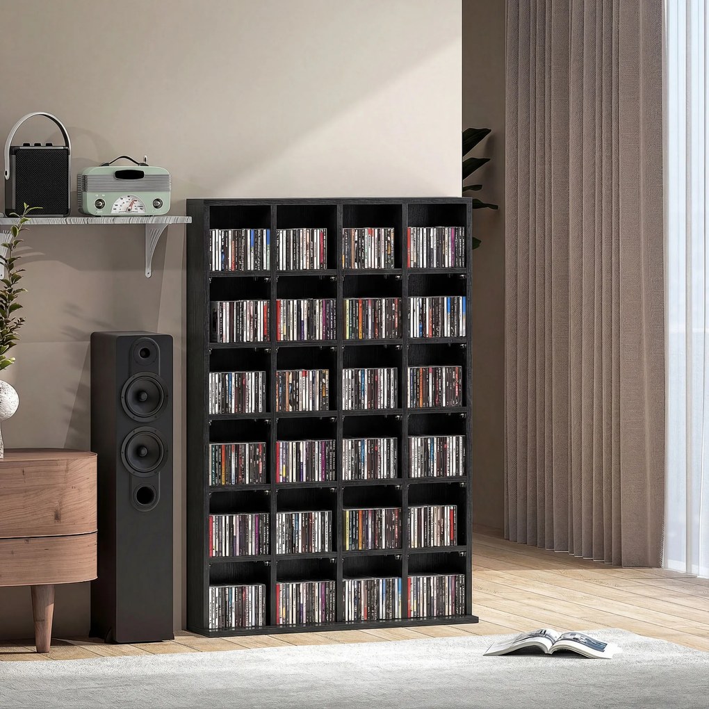 HOMCOM Dulap pentru CD-uri pentru 456 CD-uri sau 336 DVD-uri, 24 Compartimente, 89x20x130.5 cm Negru | Aosom Romania