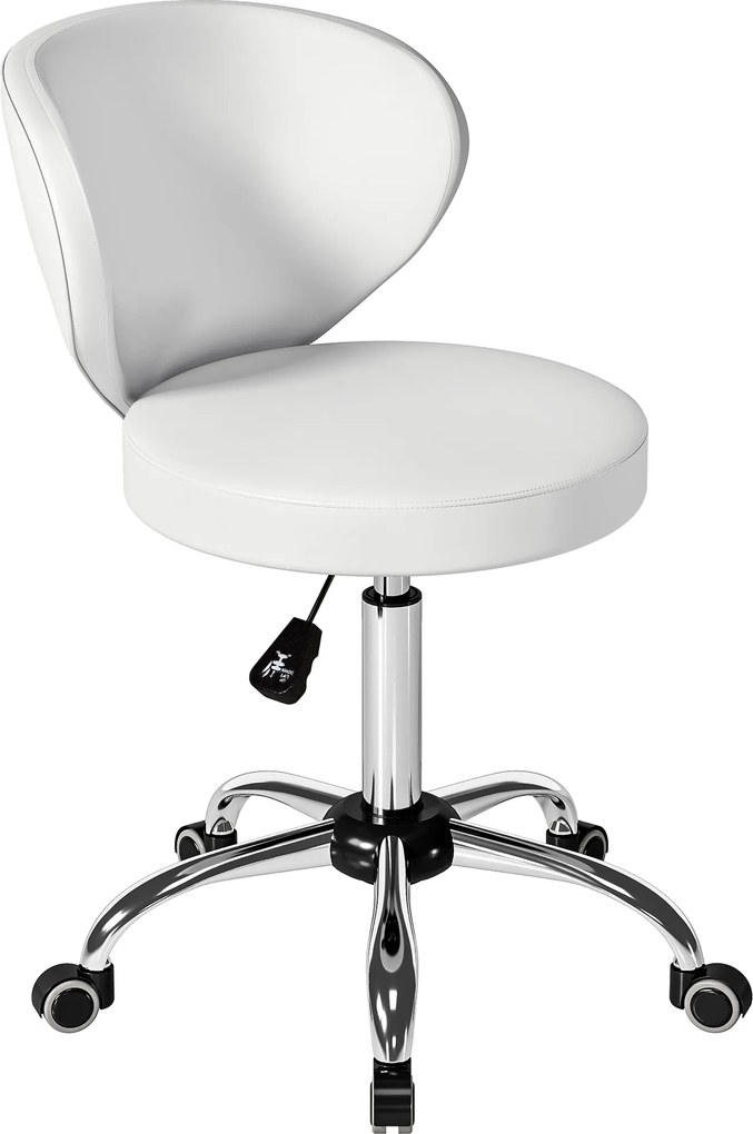 HOMCOM Taburet cu roți, taburet de masaj din PU cu înălțime reglabilă 73-88 cm și spătar, pivotant 360°, alb | Aosom Romania