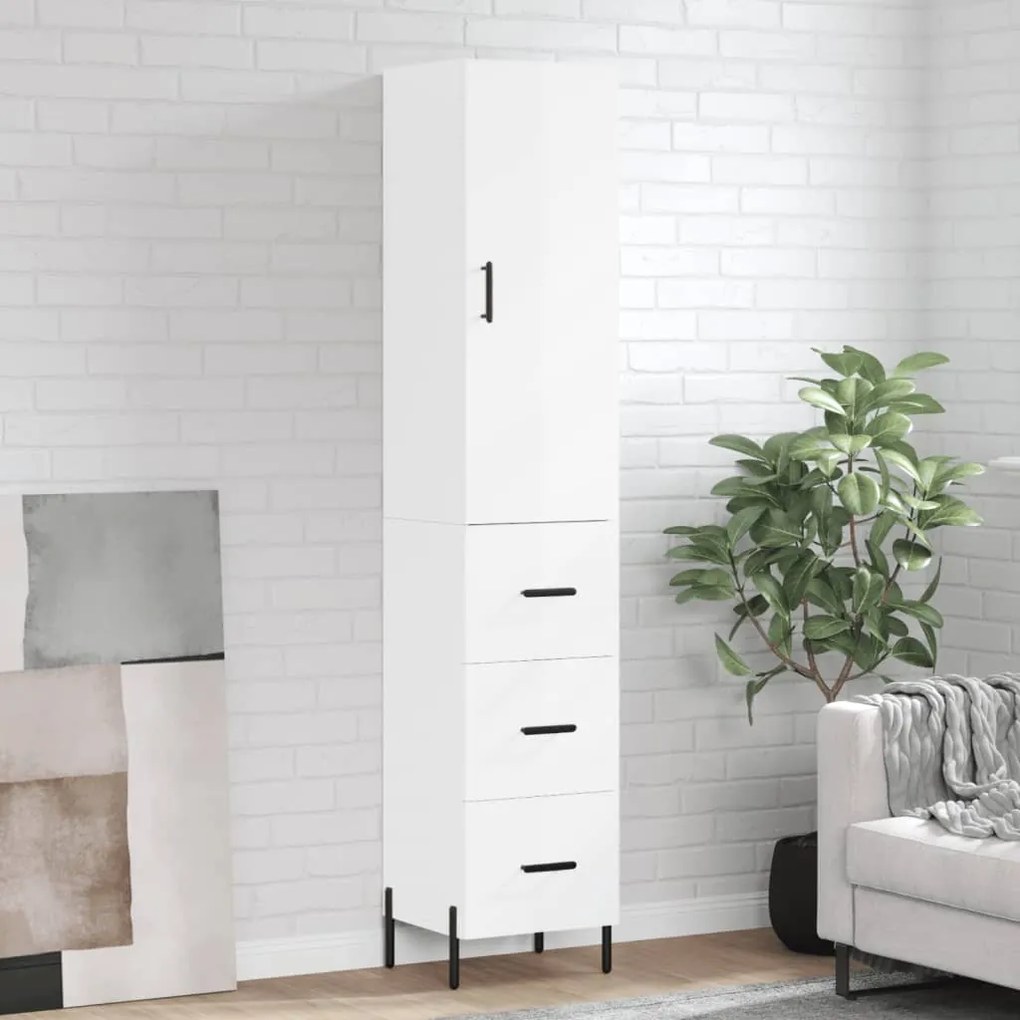 3198859 vidaXL Dulap înalt, alb extralucios, 34,5x34x180 cm, lemn prelucrat