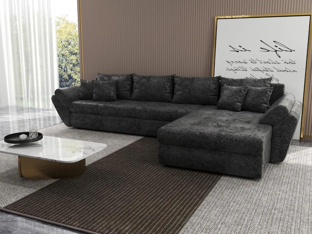 Colțar extensibil dumonde cu ladă de depozitare si sezut confortabil din spuma high-density, Loana XL Euphoria Negru II 335x185 cm