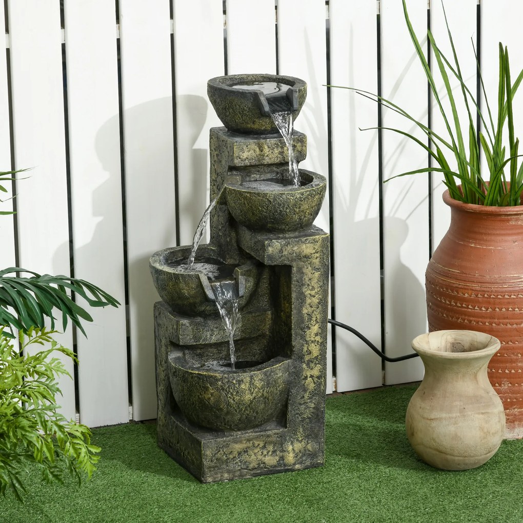 Outsunny Fântână de grădină ornament zen debit reglabil pompă submersibilă inclusă dim. 25L x 24l x 60H cm rășină negru | Aosom Romania