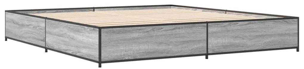 3279825 vidaXL Cadru de pat, gri sonoma, 200x200 cm, lemn prelucrat și metal