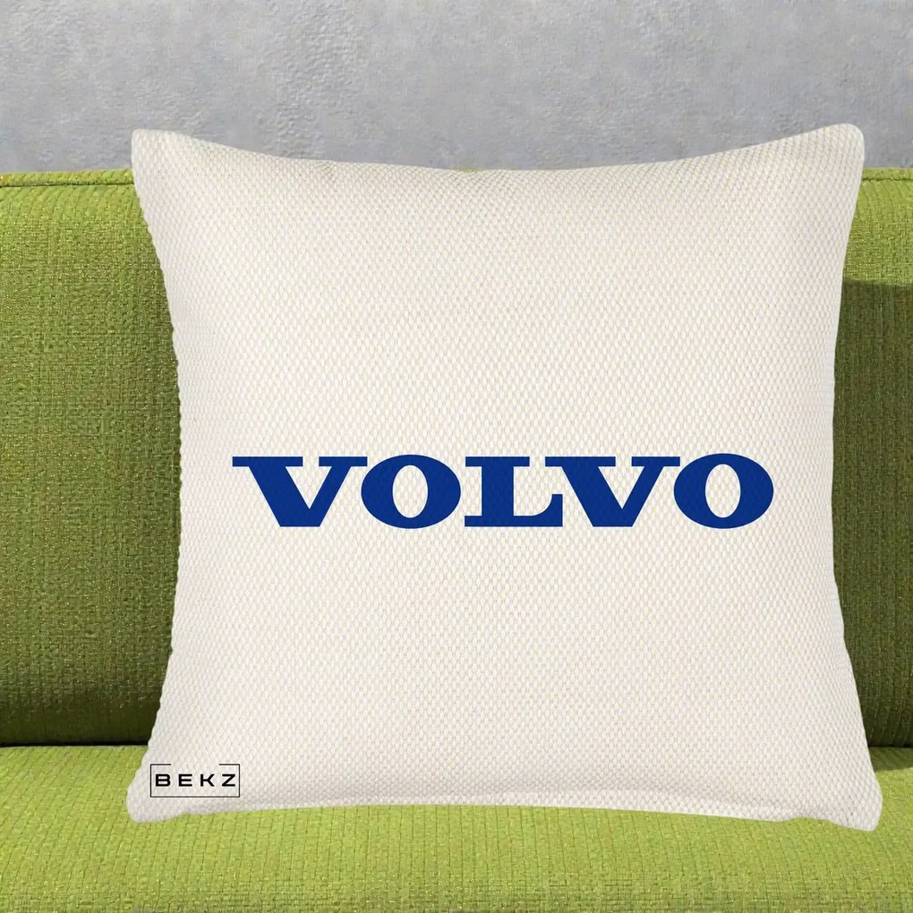 Perna Personalizata cu emblema Volvo, 40x40 cm, Crem Reliefat, Husa Detasabila, Perna Inclusa, BEKZ®
