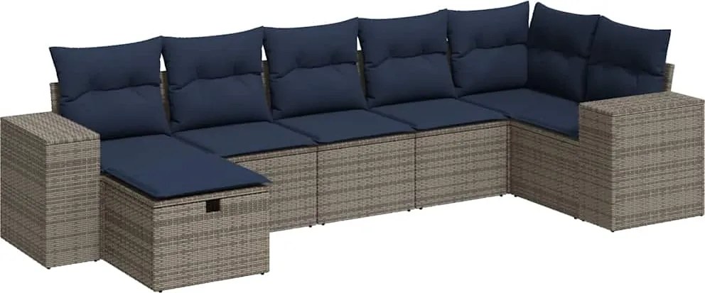 vidaXL Set canapele de grădină, 7 piese, cu perne, gri, poliratan