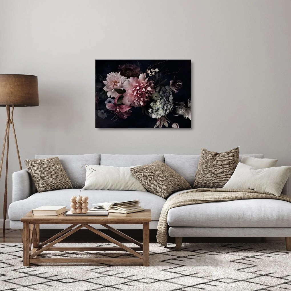 Tablou pe sticlă cu buchet (70x50 cm)