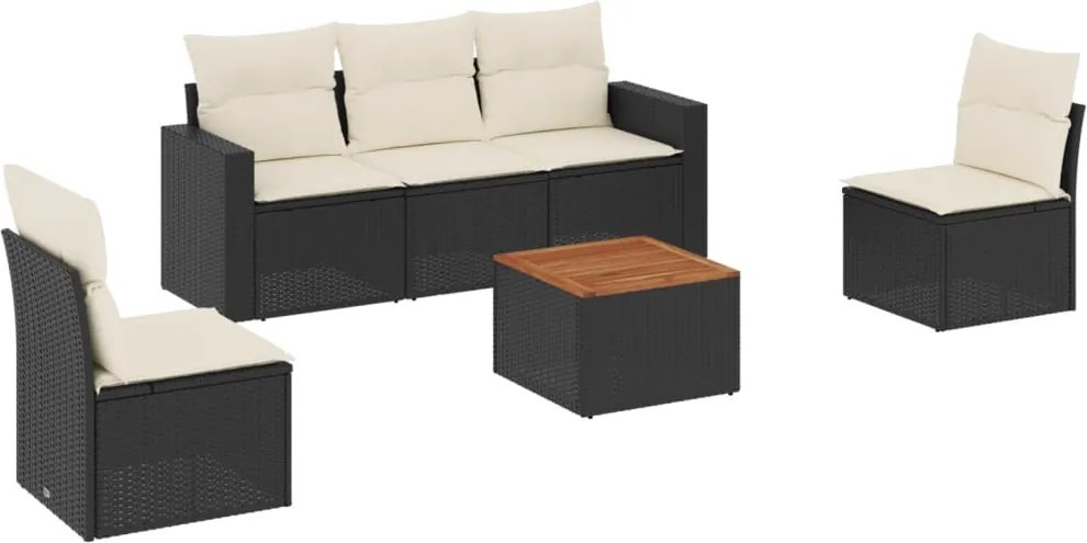 vidaXL Set mobilier de grădină cu perne, 6 piese, negru, poliratan